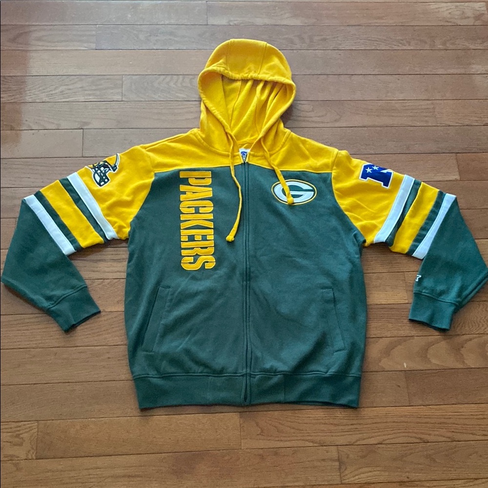 STARTER Mens Large Green and Yellow Green Bay Packers Zippered Sweat-jacket